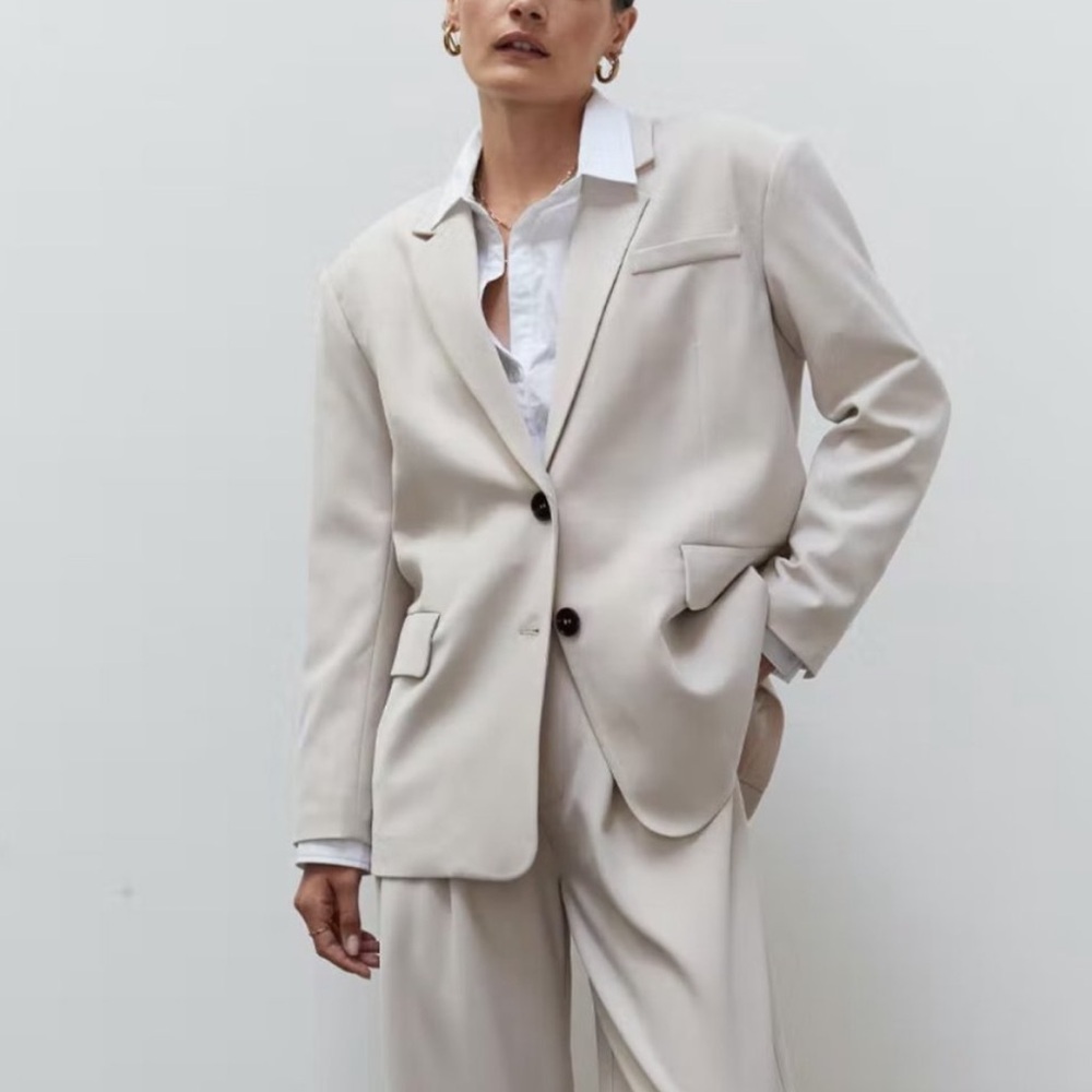 CRESCENT oversized cream beige women blazer sz S